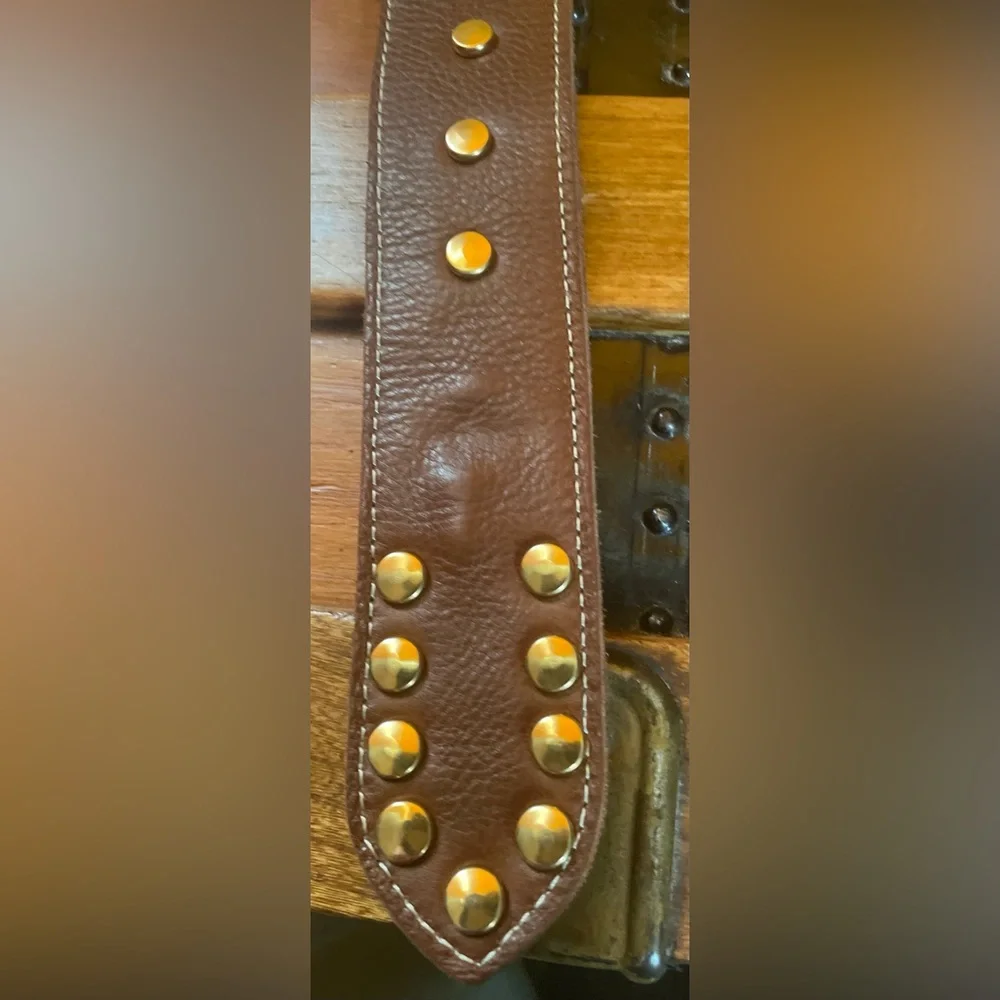 Coco Bianco Brown Leather Gold-Accent Ring Belt